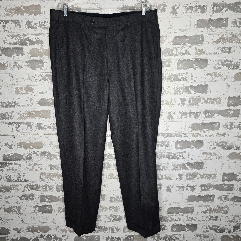 Brooks Brothers Dress Pants Men 36x30 Gray 100% Wool Straight Leg Flat Front VTG